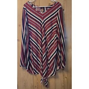 Suzanne Betro Women 2X Stripe‎ Tie Front Tunic Top Long Sleeve NWT